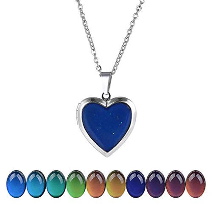 FM FM42 Temperature Sensing Color Changing Pendant Necklace with 19.29" Stainless Steel Rolo Chain - color: Heart Openable Locket