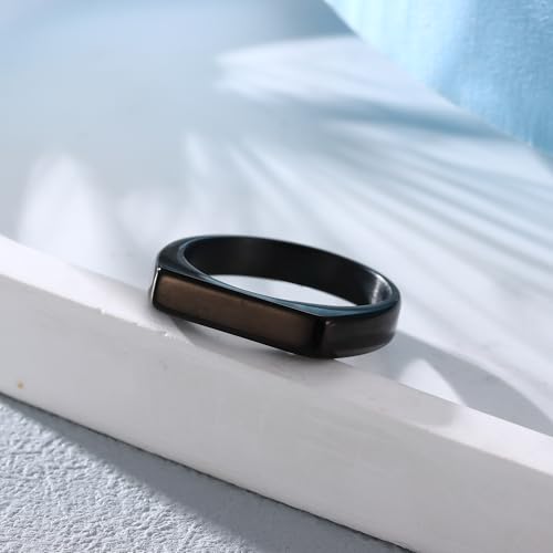 Stainless Steel Ring Square Shape Signet Style Classical Simple Dainty Wedding Engagement Statement Ring Black Silver Size 7-15 - color: Black Tone