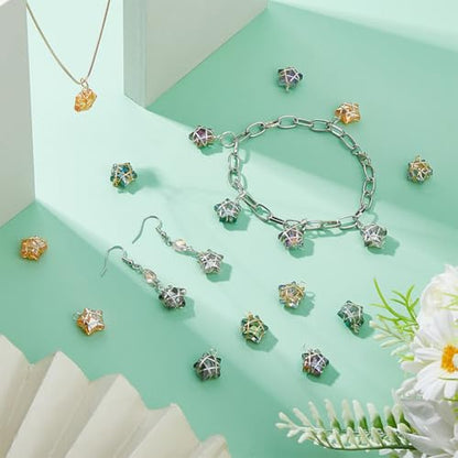SUPERFINDINGS 40Pcs Wire Wrapped Star Pendants AB Color Electroplate Glass Charms Mixed Color Crystal Dangle Charms for Earring Bracelet Necklace Jewelry Making - color: Gold+Silver