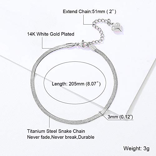 Ankle Bracelets for Women,14K Gold Plated Snake Chain Anklet for Women Beach Cute Anklets - color: Silver