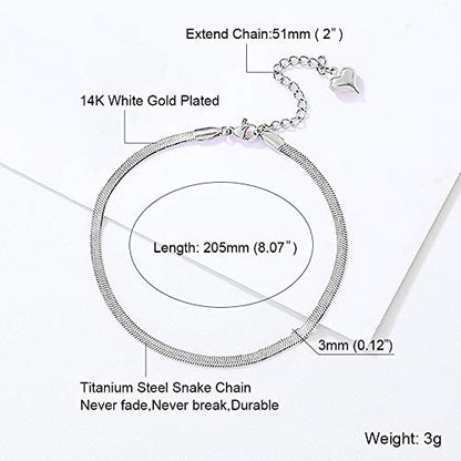Ankle Bracelets for Women,14K Gold Plated Snake Chain Anklet for Women Beach Cute Anklets - color: Silver