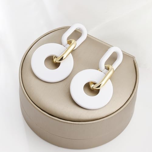 RUOFFETA Acrylic Rectangle Earrings, Fashion Acrylic Square/Oval/Hoop Statement Drop Earrings for Women - color: White Round