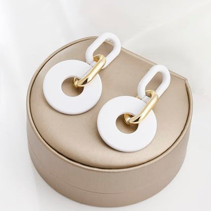 RUOFFETA Acrylic Rectangle Earrings, Fashion Acrylic Square/Oval/Hoop Statement Drop Earrings for Women - color: White Round