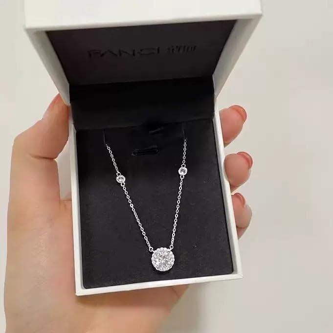 18K Gold Plated Elegant Sterling Silver Necklace with Round Cubic Zirconia Pendant – Minimalist Jewelry for Women