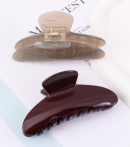 2 Pack Acetate Hair Claw Clips for Women 4 Inch Large Claw Hair Clips for Thin to Thick Hair - color: Wine+Grey