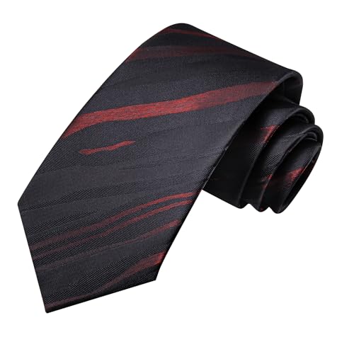 Hi-Tie Men's Silk Ties Formal Woven Classic Necktie Pocket Square Cufflinks Lapel Pin Set Wedding Business - color: Black and Burgundy