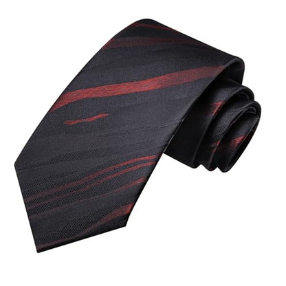 Hi-Tie Men's Silk Ties Formal Woven Classic Necktie Pocket Square Cufflinks Lapel Pin Set Wedding Business - color: Black and Burgundy