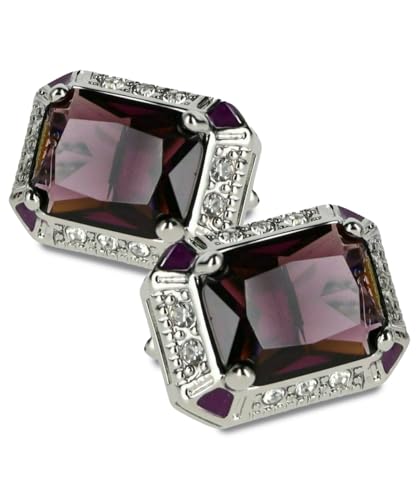 Big Rectangular Colored Crystal Cuff Links for Men – Tuxedo Suit Accessories, Cufflinks for Men - style: Purple/Silver