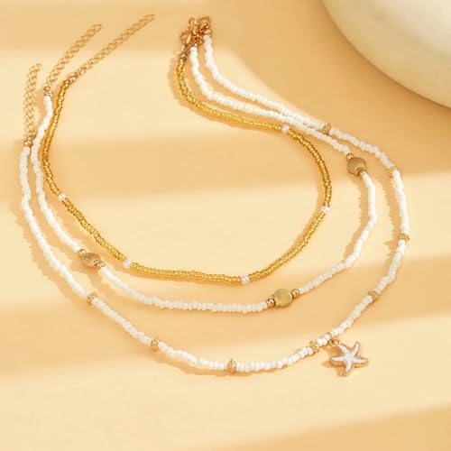Nackiy Shell Necklace for Women, Handmade Summer Beach Jewelry Gift | Natural Sea Shell Necklace, Adjustable Collar Fit, Coastal Beach Style, Shell Starfish Charms, Lightweight Summer Jewelry - color: Gold-Plated 4