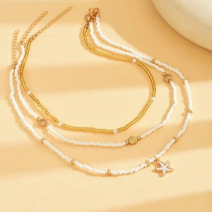 Nackiy Shell Necklace for Women, Handmade Summer Beach Jewelry Gift | Natural Sea Shell Necklace, Adjustable Collar Fit, Coastal Beach Style, Shell Starfish Charms, Lightweight Summer Jewelry - color: Gold-Plated 4
