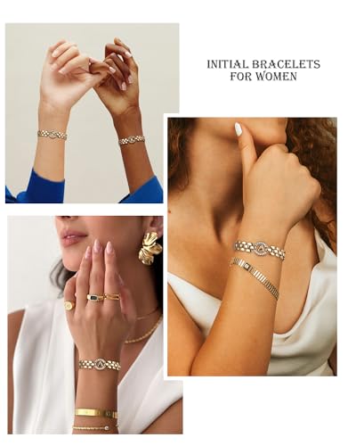 WEDDINEN Initial Bracelets for Women, 14K Gold Plated Letter A-Z Bracelets with Diamonds,Thick Chain Bracelet for Women trendy Jewelry Gifts - color: Gold-T