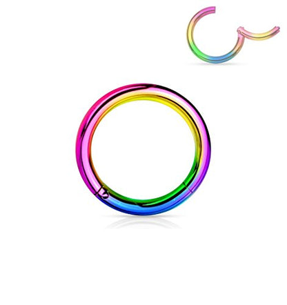 Forbidden Body Jewelry 316L Surgical Steel Hinged Seamless Nose Rings Hoop 14G 16G 18G, Diameter 6mm 8mm 10mm 12mm, Gold/Rose Gold/Silver/Black/Rainbow Colors. - style: 14g 6mm - Rainbow