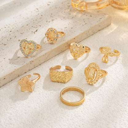 FUTIMELY Boho Retro Stackable Rings Sets for Women Knuckle Joint Finger Knuckle Nail Ring Sets Moon Stars Stack Preppy Statement Rings Cute Trendy Stuff Jewelry - style: F-8PC-Cross Rings