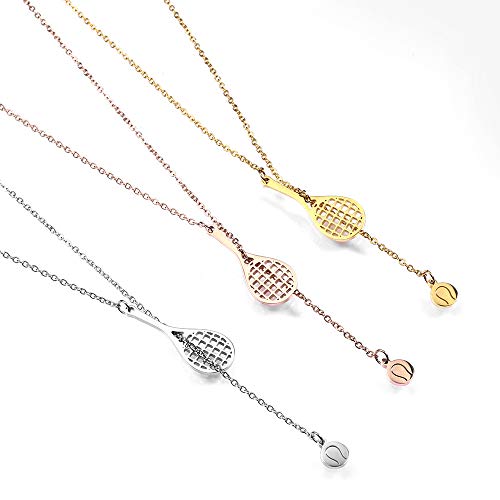 18K Gold Plated Stainless Steel Bee Honeycomb Pendant Necklace, Adjustable Y Lariat Conch/Guitar/Horseshoe Necklace for Women - color: Gold, style: Tennis Ball