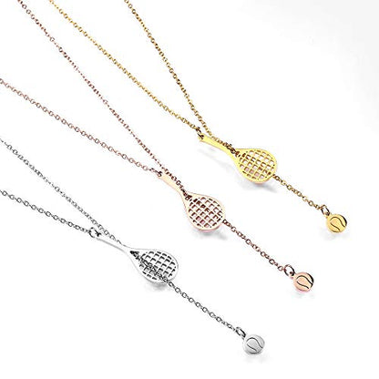 18K Gold Plated Stainless Steel Bee Honeycomb Pendant Necklace, Adjustable Y Lariat Conch/Guitar/Horseshoe Necklace for Women - color: Gold, style: Tennis Ball
