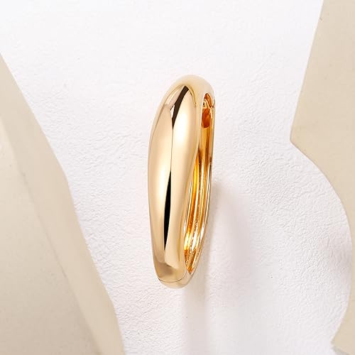 Gold Plated Cuff Bangle Bracelets For Women Trendy Hinged Cuff Open Wide Chunky Gold Bracelet Minimalist Bangle Jewelry Gift - color: Gold Round