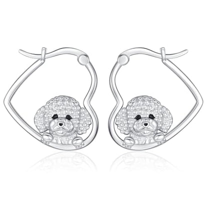 LES OSEWA Dog Animal Earrings Sterling Silver Animal Heart Hoop Dangle Earrings Cute Jewelry Gifts for Women - color: Bichon Frise