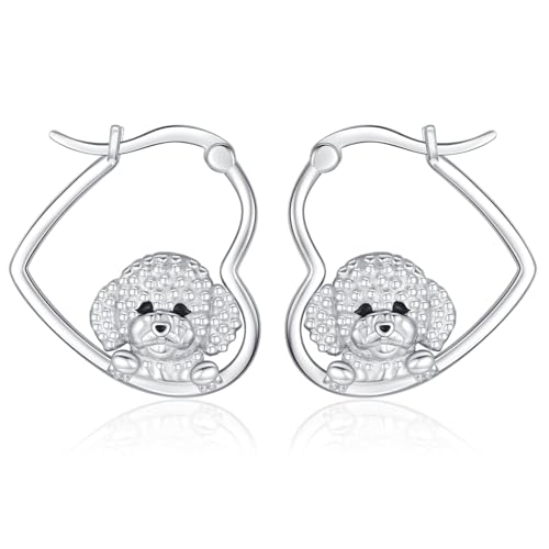 LES OSEWA Dog Animal Earrings Sterling Silver Animal Heart Hoop Dangle Earrings Cute Jewelry Gifts for Women - color: Bichon Frise