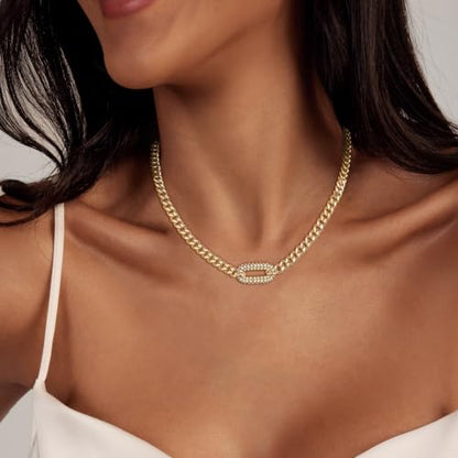 IMBOS 14K Gold Plated Chunky Chain Choker Necklaces for Women Chunky Gold Necklace Tennis Necklace for Women CZ Love Chain Cuban Link Choker Jewelry Gifts - color: Gold-Paperclip Cuban