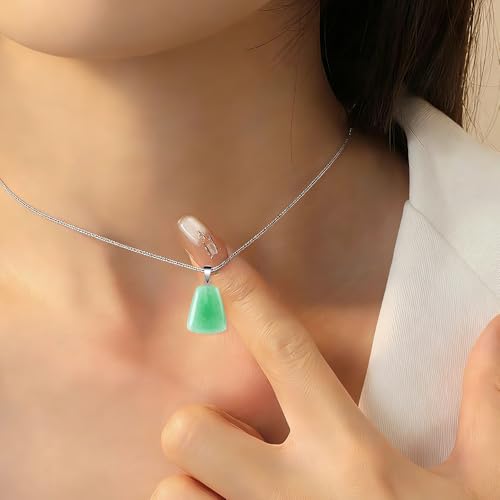 iSTONE 925 Sterling Silver Natural Crytral for Womens Pendant Necklace, Gemstone Birthstone with 17.8" Silver Chain Ladies - color: Trapezium - Green Aventurine