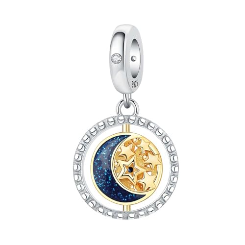 925 Sterling Silver Charms for Bracelets and Necklace Religious Cross Pendants Praying Hands, Bible, Virgin Mary, Jesus, Church Bead Jewelry - color: Star - Moon Charms