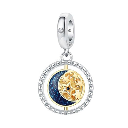 925 Sterling Silver Charms for Bracelets and Necklace Religious Cross Pendants Praying Hands, Bible, Virgin Mary, Jesus, Church Bead Jewelry - color: Star - Moon Charms