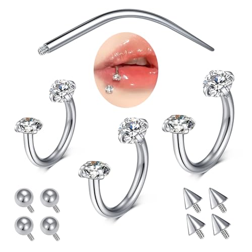 D.Bella 16G Horseshoe Septum Ring Surgical Steel Nose Hoop CZ Earring Eyebrow Lip Tragus Helix Daith Piercing Jewelry for Women Men 8-12mm - color: silver