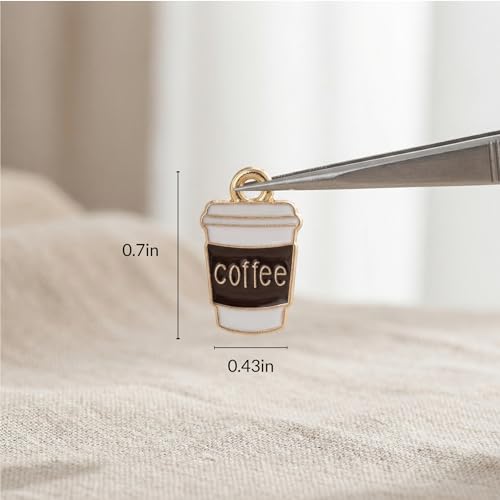 50Pcs Coffee Charms for Jewelry Making Enamel Golden Mini Coffee Cup Charms Dangle Beads Charm for DIY Craft Accessories Cup for Bracelets Necklaces and Earrings