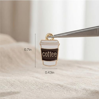 50Pcs Coffee Charms for Jewelry Making Enamel Golden Mini Coffee Cup Charms Dangle Beads Charm for DIY Craft Accessories Cup for Bracelets Necklaces and Earrings