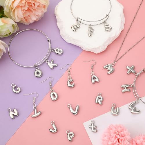 SANNIX 26Pcs Letter Charms for Jewelry Making, Silver Bubble Alphabet Charm | DIY A-Z Initial Letter Pendants, for Bracelets Necklaces Earrings, Craft Supplies