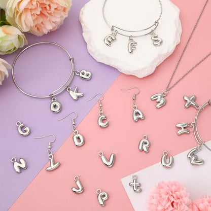 SANNIX 26Pcs Letter Charms for Jewelry Making, Silver Bubble Alphabet Charm | DIY A-Z Initial Letter Pendants, for Bracelets Necklaces Earrings, Craft Supplies