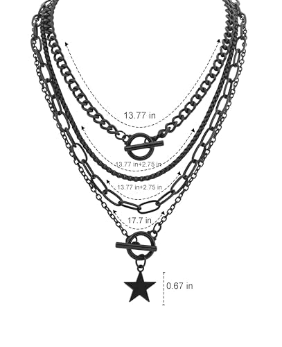 Sacina Goth Layered Star Choker Necklace, Gothic Punk Grunge Emo Necklace, Christmas Jewelry Gift for Women - color: Black