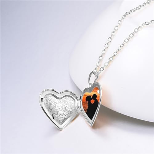 2 Pcs Locket Necklace that Holds Pictures Stainless Steel Locket Pendant Necklace Image Chain Necklaces for Women - color: Love Heart 2