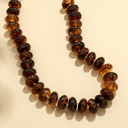 Elegance 11 designs Colorful Chunky Beaded Necklace for Women,Thick Acrylic Disc Bead Choker Statement Necklace Cute Trendy Necklaces Jewelry Gifts for Women - color: Amber