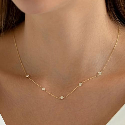VRIUA Necklaces for Women - 14K Gold/Silver Plated Dainty Chain Necklace with Five Charms: Diamond, Bow, Snowflake, Cross, Flower, Clover, Butterfly, Heart, Star of David, and Star Trendy Jewelry - color: Gold, style: Flower