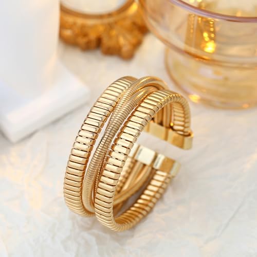 Gold Cuff Bracelets for Women, Chunky Gold Bracelet Trendy Open Gold Statement Bangle 18K Plated Punk Hip Hop Adjustable Women's Cuff Bracelets Valentine's and Birthday Gifts - color: Gold