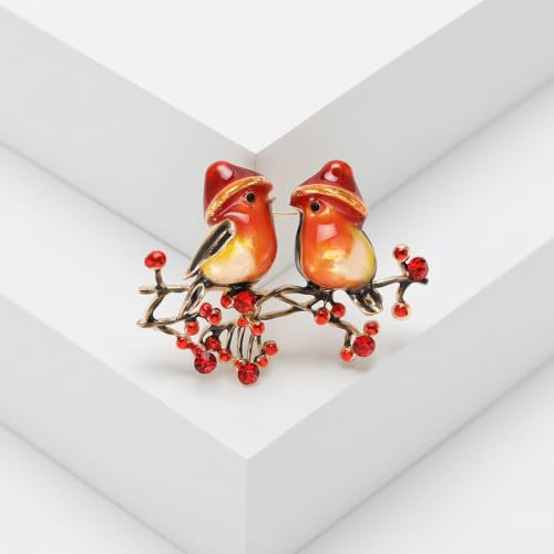 Enamel Bird Brooch for Women Rhinestones Owl/Hummingbird/Eagle/Toucan Lapel Pin Cute Bird Brooches Jewelry Gifts for Mom Wife - color: Red-Robin