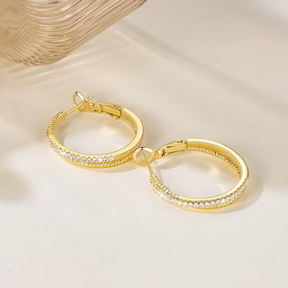 SANDRA REDD Gold Hoop Earrings 14K Gold Earrings for Women Gold Earrings | Cubic Zirconia 14K Gold Hoop Earrings for Women Hypoallergenic Lightweight Gold Hoop Earrings for Women 25/30/40mm - size: 25mm