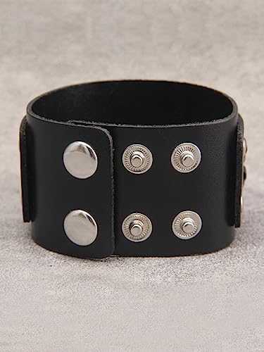 Jeilwiy Punk Leather Wristbands for Men Bracelets Handmade Wide Cuff Bangle Braided Jewelry Black Brown Adjustable - Punk Father's Gifts - color: Handmade Leather Bracelet