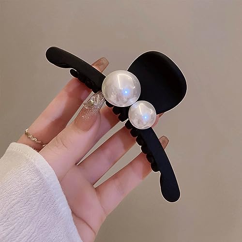 Pearl Claw Clips - Black Hair Bows - Pearl Bead Hair Clamps - Strong Hold Jaw Clip - Large Non Slip - Hair Clips for Thick & Long Hair - Fashion Hair Accessories - Jewelry for Women & Girls