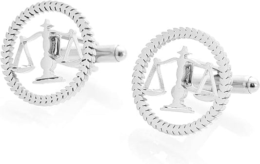 TINGKU Attorney Lawyer Cufflinks and Tie Clip for Men Gifts Scales of Justice Cuff links Tie Clasp Father in Law Enforcement Suit Shirt Jewelry - style: Cufflinks Silver