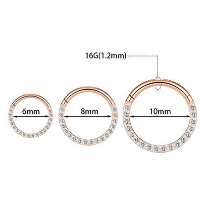 GAGABODY Septum Ring 16 Gauge Earrings Daith Jewelry Surgical Steel Hinged Nose Rings Nose Hoop Cartlidge Earring Hoop Helix Rook Piercing Jewelry - color: Style1:1pc Rose Gold-Clear CZ