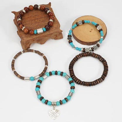 Boho Wooden Beads Bracelets Bohemian Bracelet Stack for Men Women Wood Beaded Bracelet Set - color: C