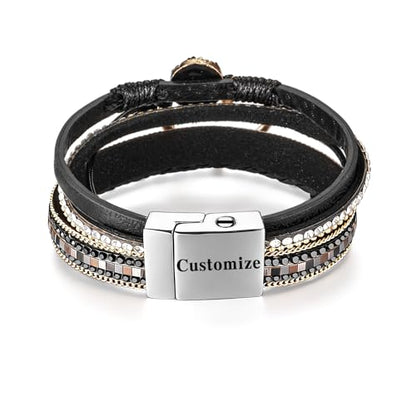 abooxiu Urn Bracelet for Ashes Cremation Jewelry for Ashes Heart Cremation Ash Bracelets Memorial Ash Keepsake Urn Jewelry for Women, Stainless Steel Leather Wrap Stackable Boho Cuff Bangles - style: Engraved