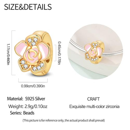 2pcs Stopper Spacer Beads for Pandora Bracelets, Sterling Silver Cross Ladybug Clip Spacer Charms For Bracelet DIY Jewelry Gift - color: Gold Flower