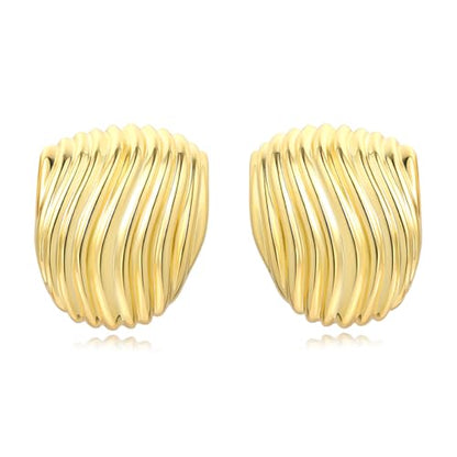 Gold Chunky Statement Earrings for Women, Trendy 14K Gold Plated Square Geometric Vintage Drop Dangle Designer Stud Earrings, Jewelry Gift - style: striped-gold