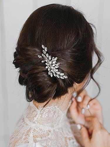 SWEETV Rhinestone Bride Wedding Hair clip Silver Crystal Bridal Hair comb Sparkly Hair Piece Gem Hair Accessories for Women/Girls & Brides/Bridesmaids | Rhinestone Crystal Sparkly Bridal Hair Pieces Gem Wedding Hair Accessories Bridal Hair Accessories for
