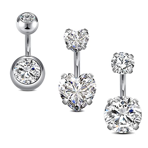 QWALIT Belly Rings - Short Bar Belly Button Rings in Surgical Steel with Opal Stones - 6mm & 10mm - color: E11-3pcs silver-short 6mm