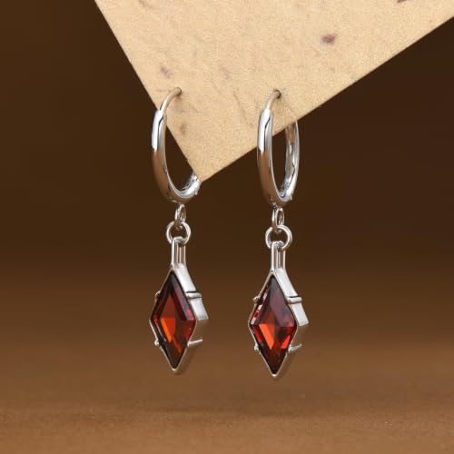 Hoop Earrings for Women, Stainless Steel Red Earrings, Hypoallergenic Trendy Cartilage Earrings for Lobe, Rhombus, Cubic Zirconia - color: Stainless Steel
