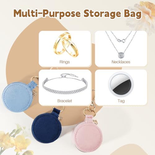 Jewelry Ring Holder Keychain, 2 Pack Velvet Jewelry Holder Storage Box with Buckle, Portable Small Travel Ring Keeper Case for Rings, Earrings, Stud, Necklaces (Pink+Light Blue) - color: 2 Pack-Pink+Light Blue